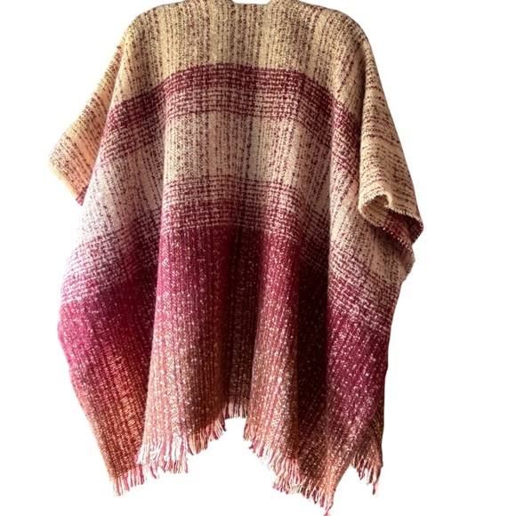 Plaid Ruana Poncho Wrap Fringe One Size NWT Cozy Winter Cape by Cejon - Picture 3 of 6